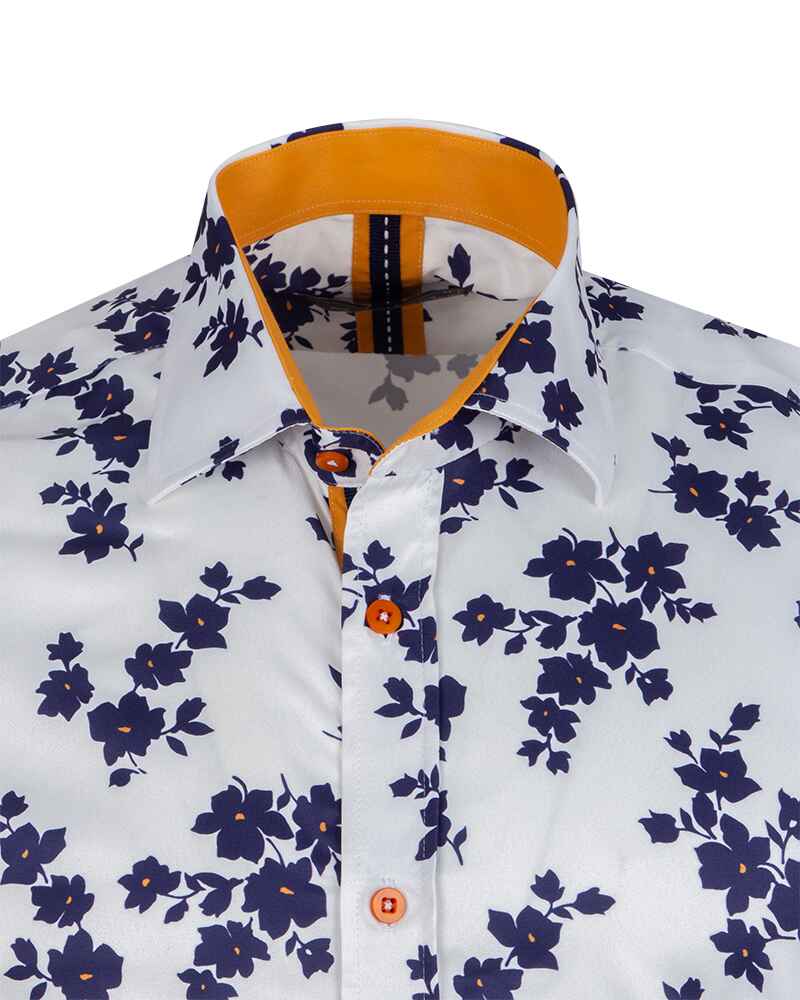 White Floral Print Short Sleeve Shirt