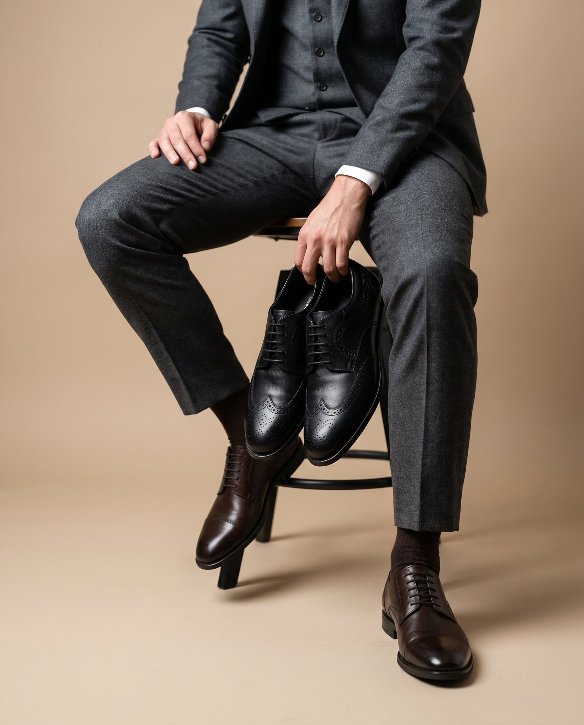 Cambridge - Black Leather Brogue Shoe