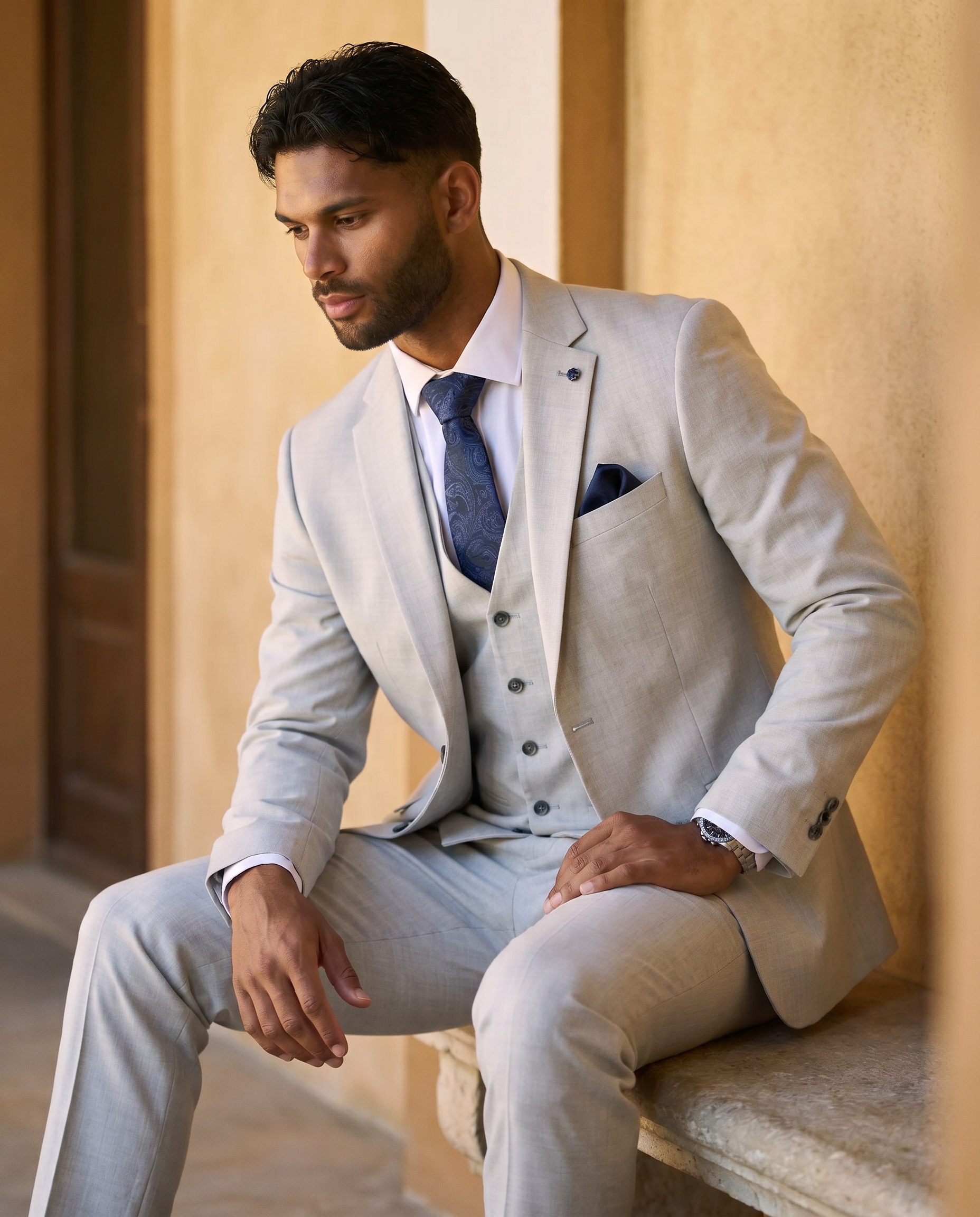 Belmont - Beige Men's Three Piece Suit