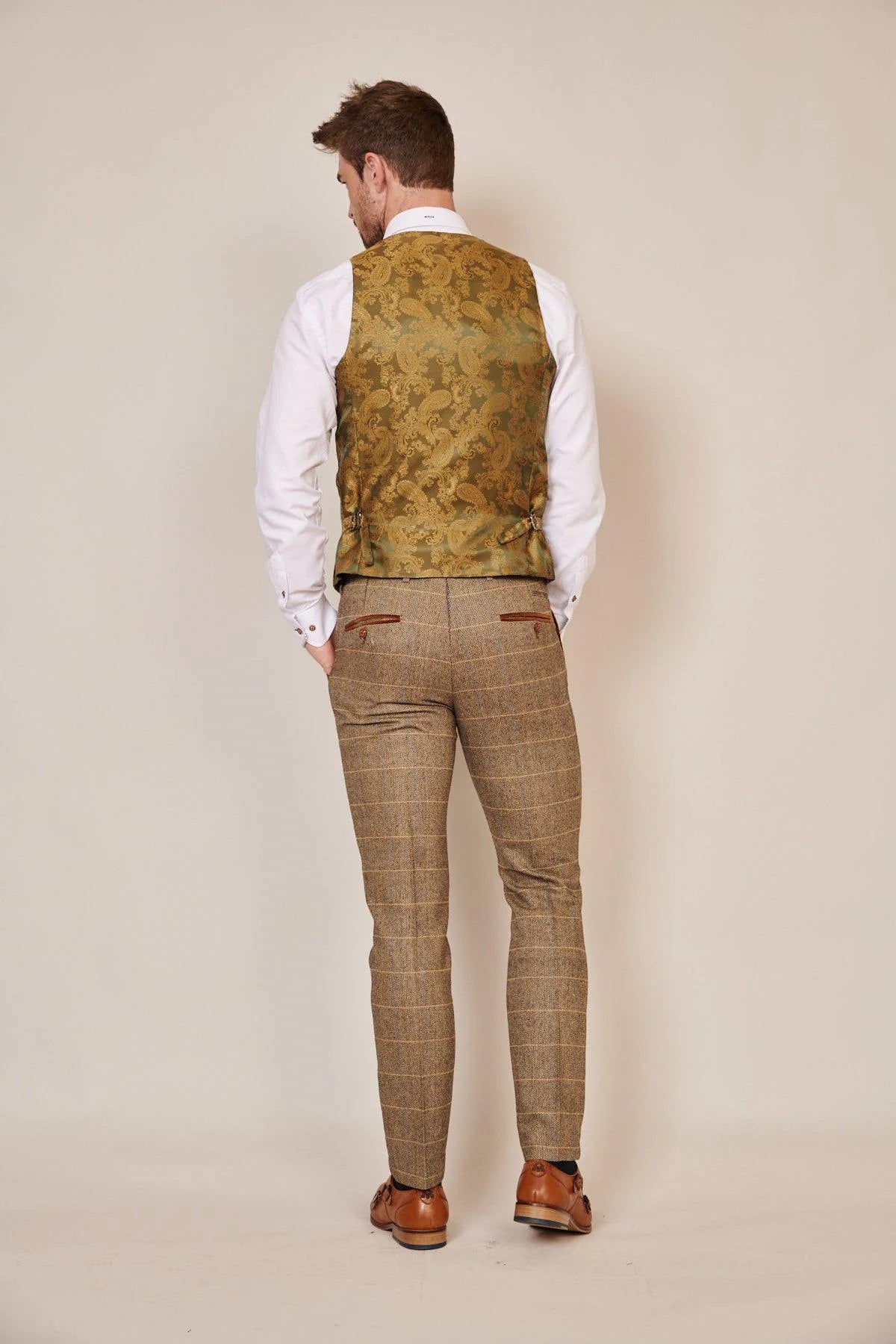 Ted - Tan Tweed Check Waistcoat