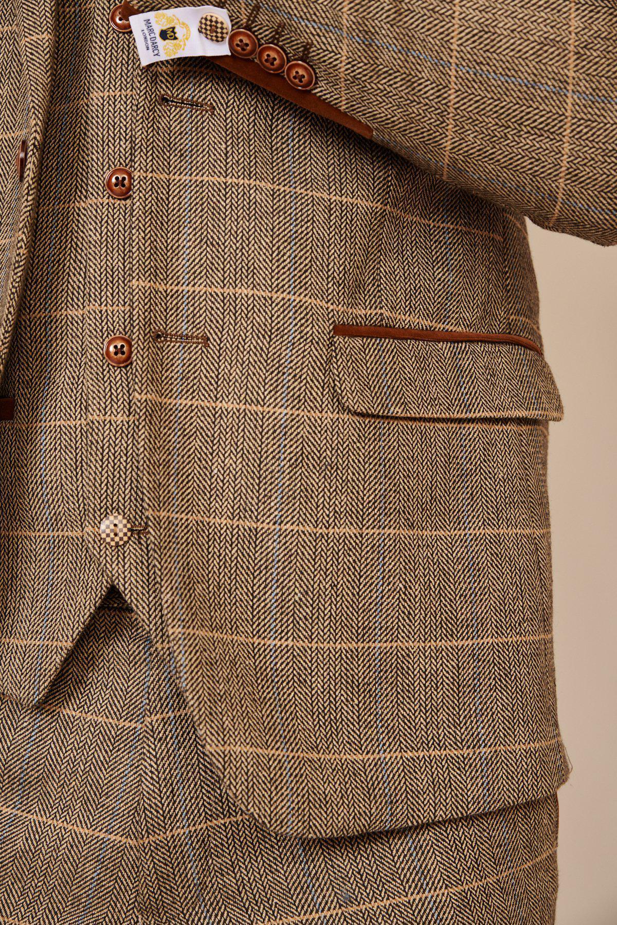 Ted - Tan Tweed Check Three Piece Suit