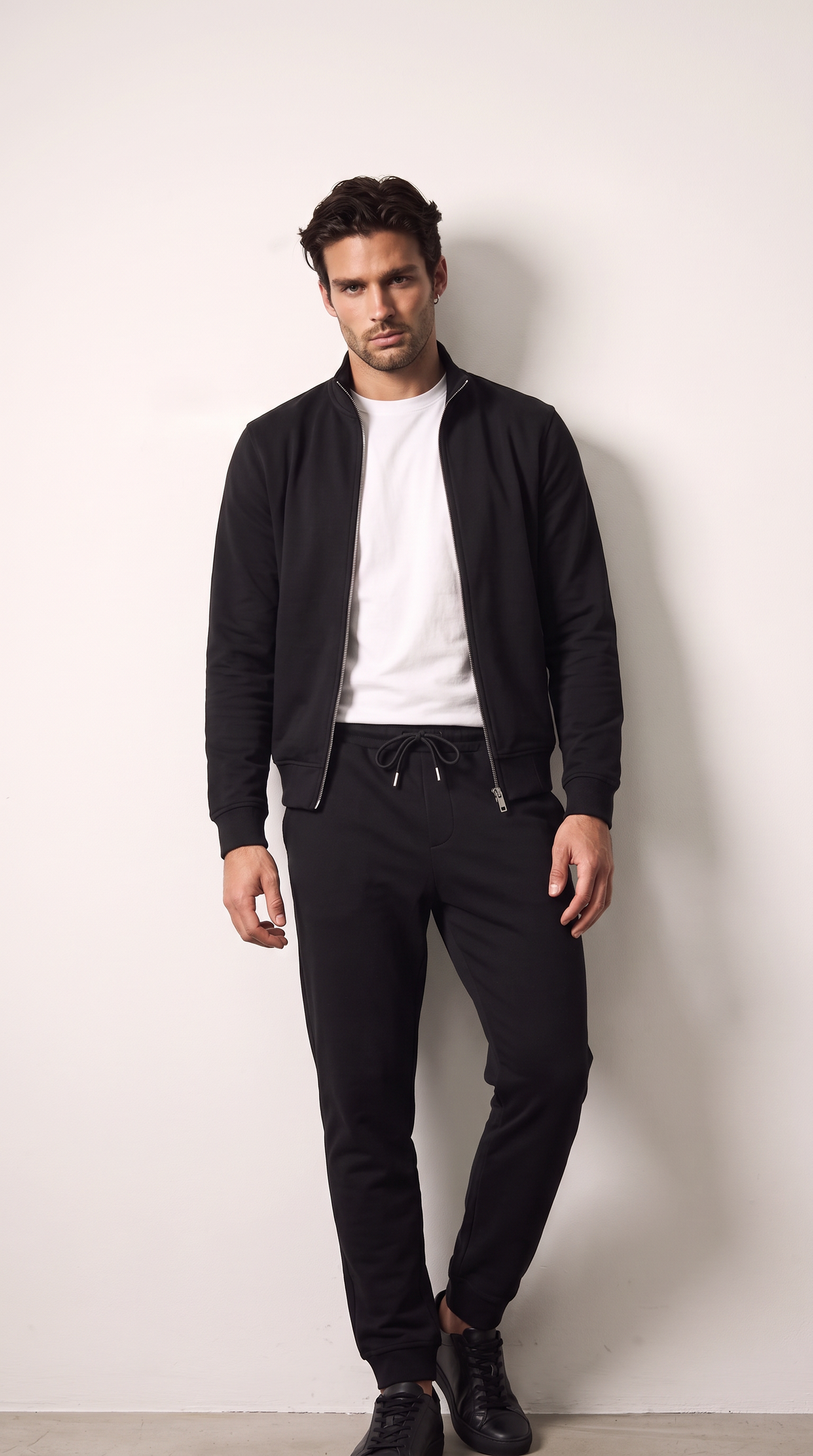 Men's Black High-Neck Zip-Up Jacket