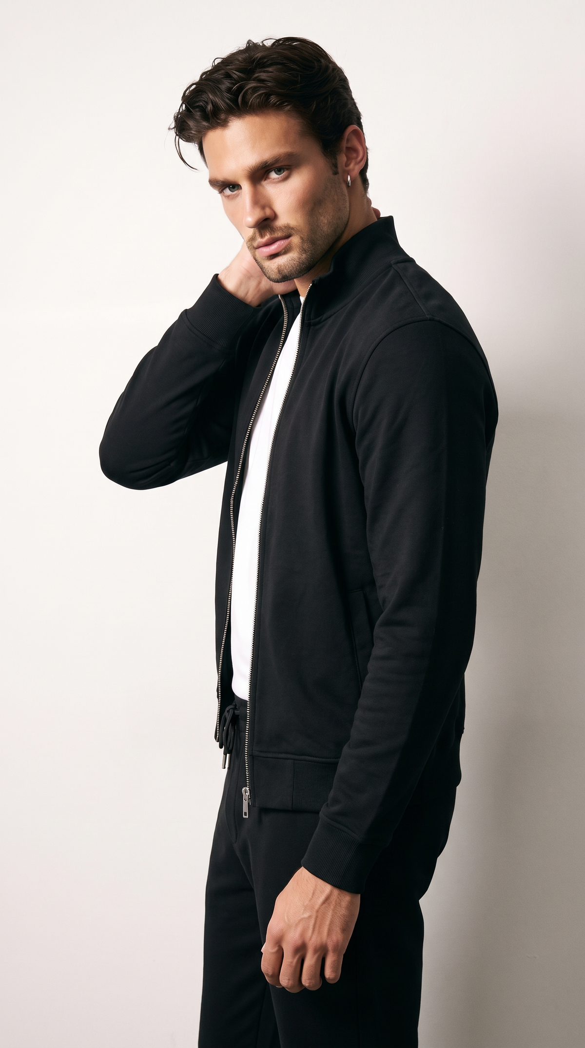 Men's black high-neck zip-up jacket, additional view 02