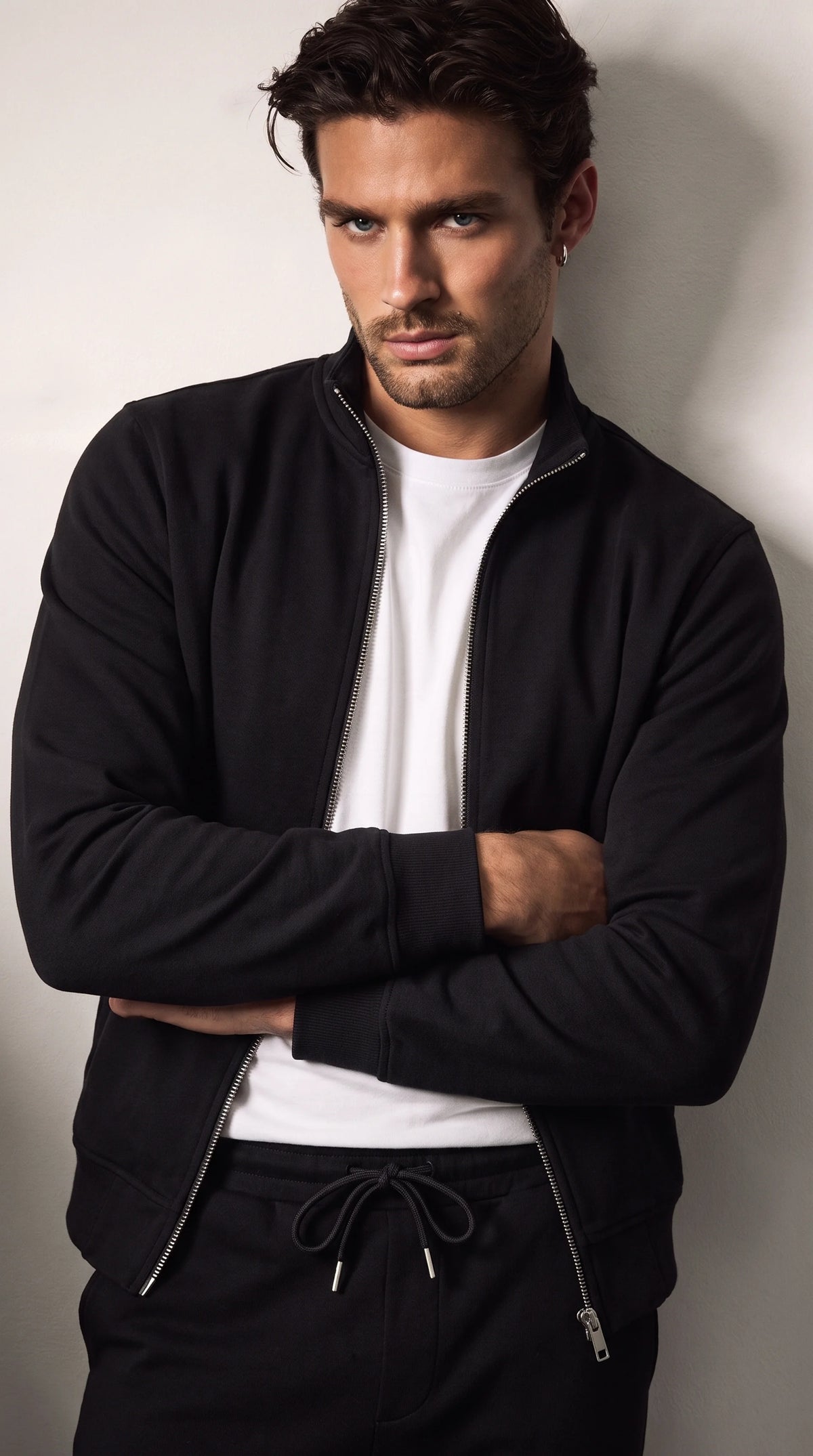 Men's black high-neck zip-up jacket, additional view 05