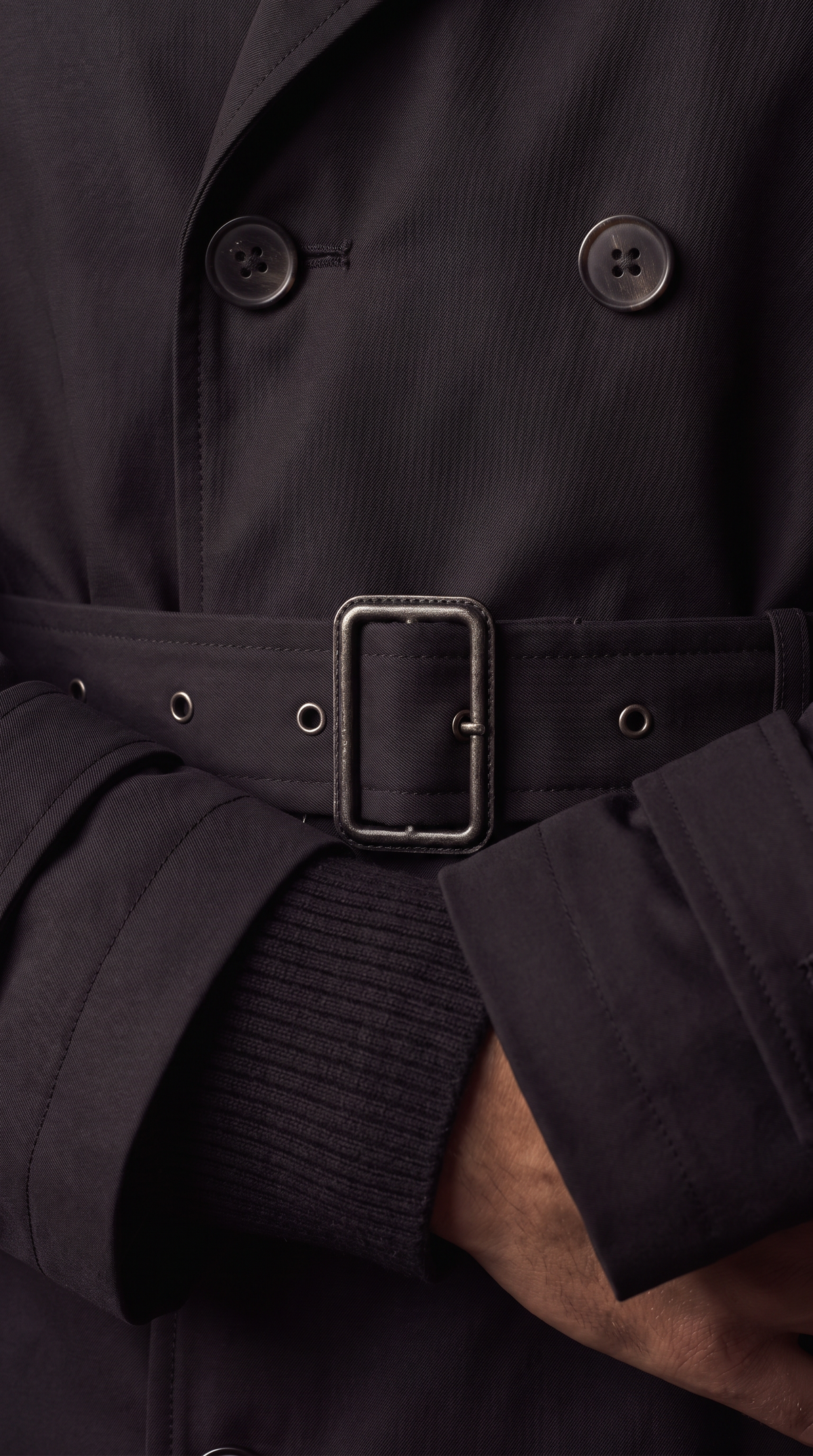 Men's black double-breasted trench coat, additional view 03