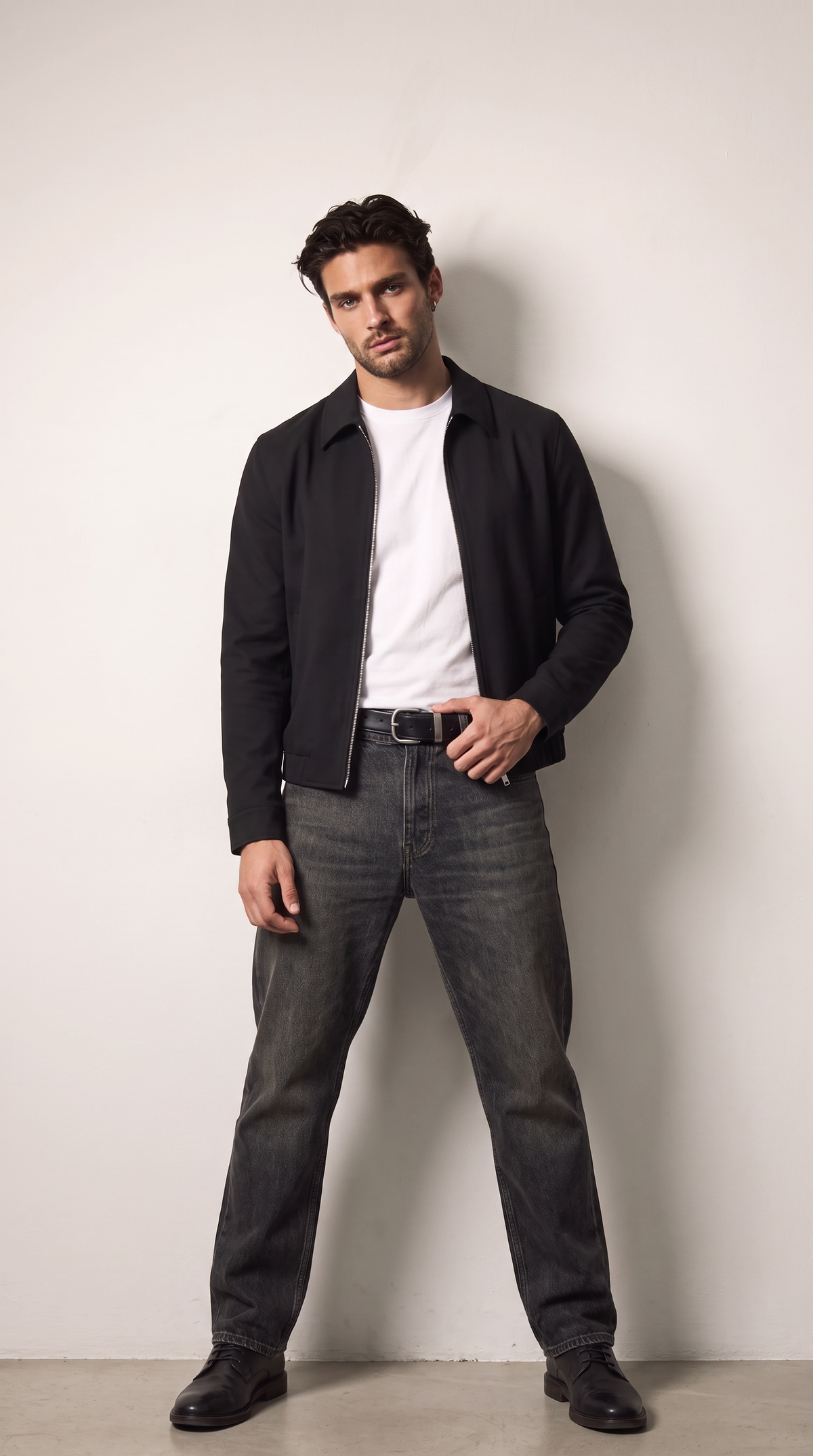 Men's Black Collared Zip-Up Jacket