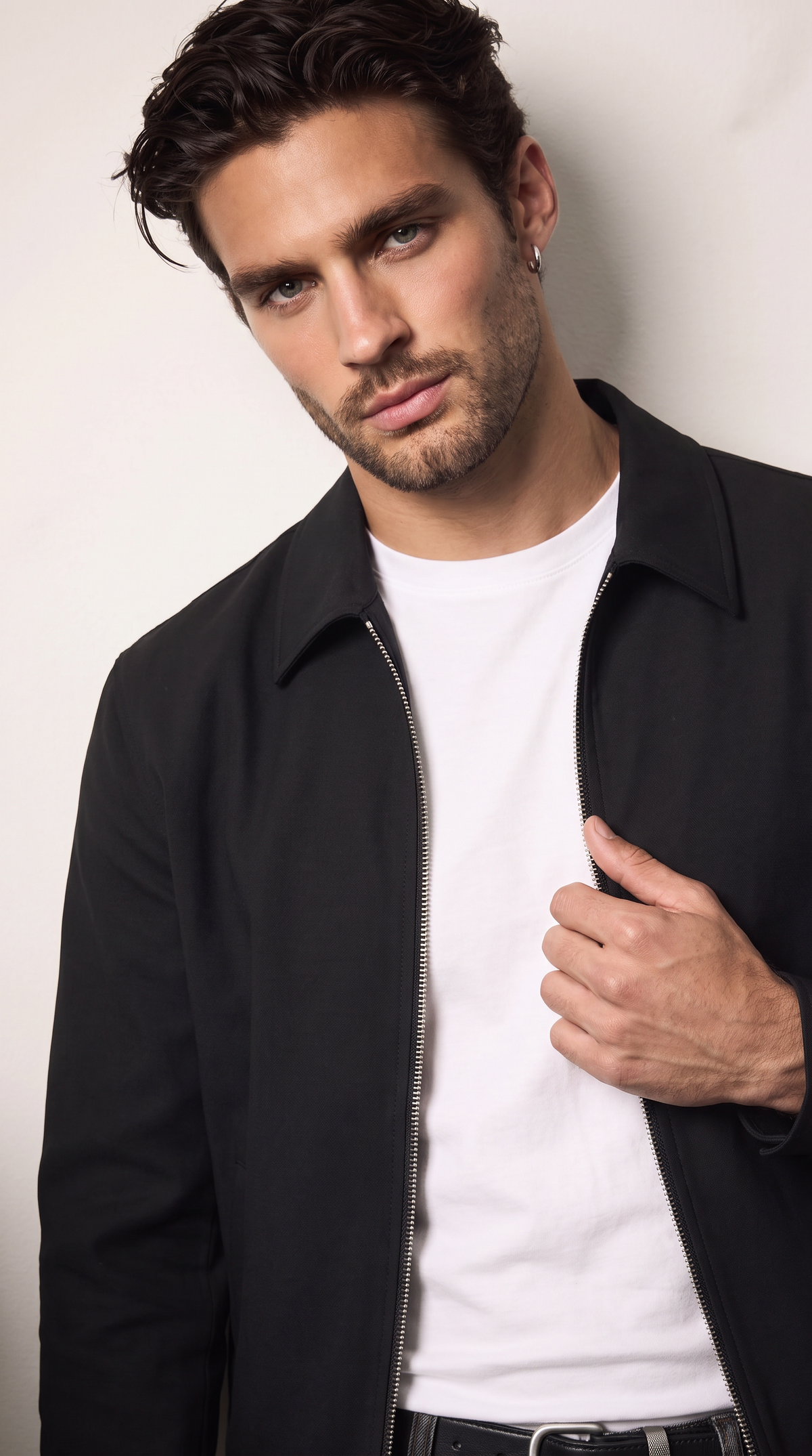 Men's black collared zip-up jacket, additional view 03