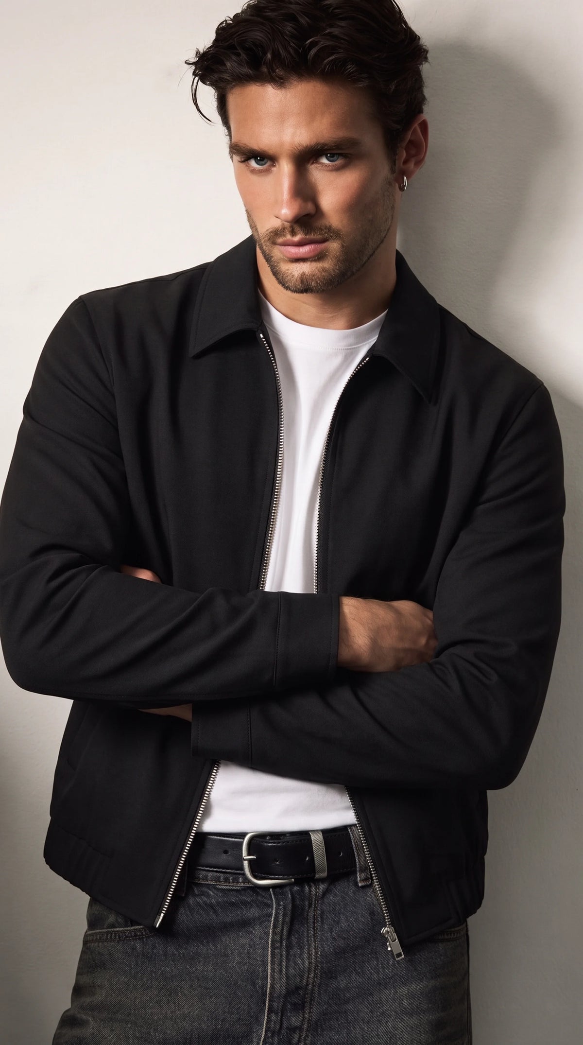 Men's black collared zip-up jacket, additional view 05