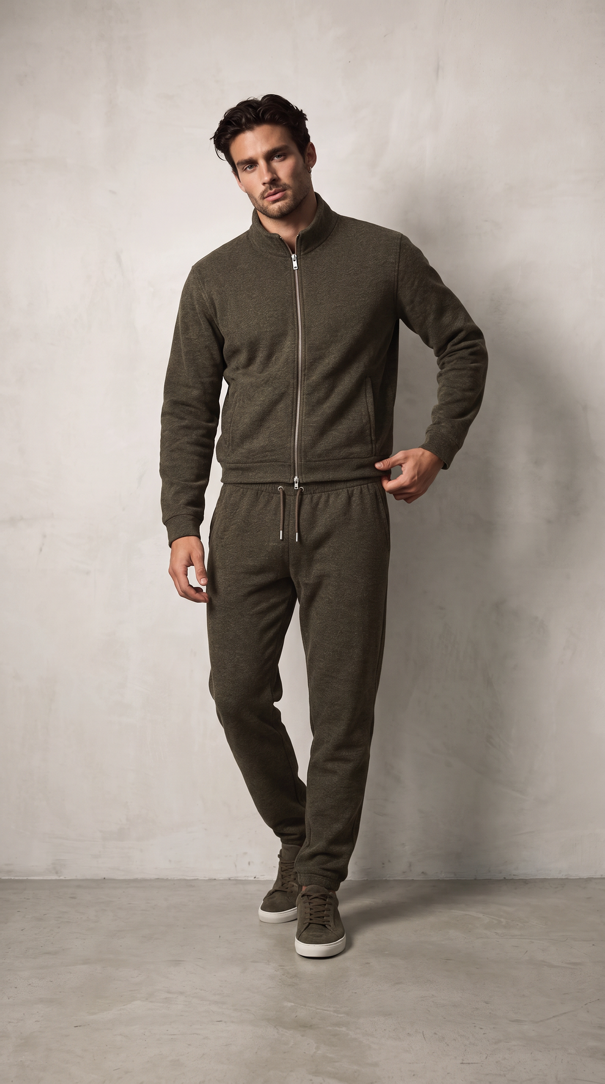 Men's Olive Green Zip Jacket & Trouser Set