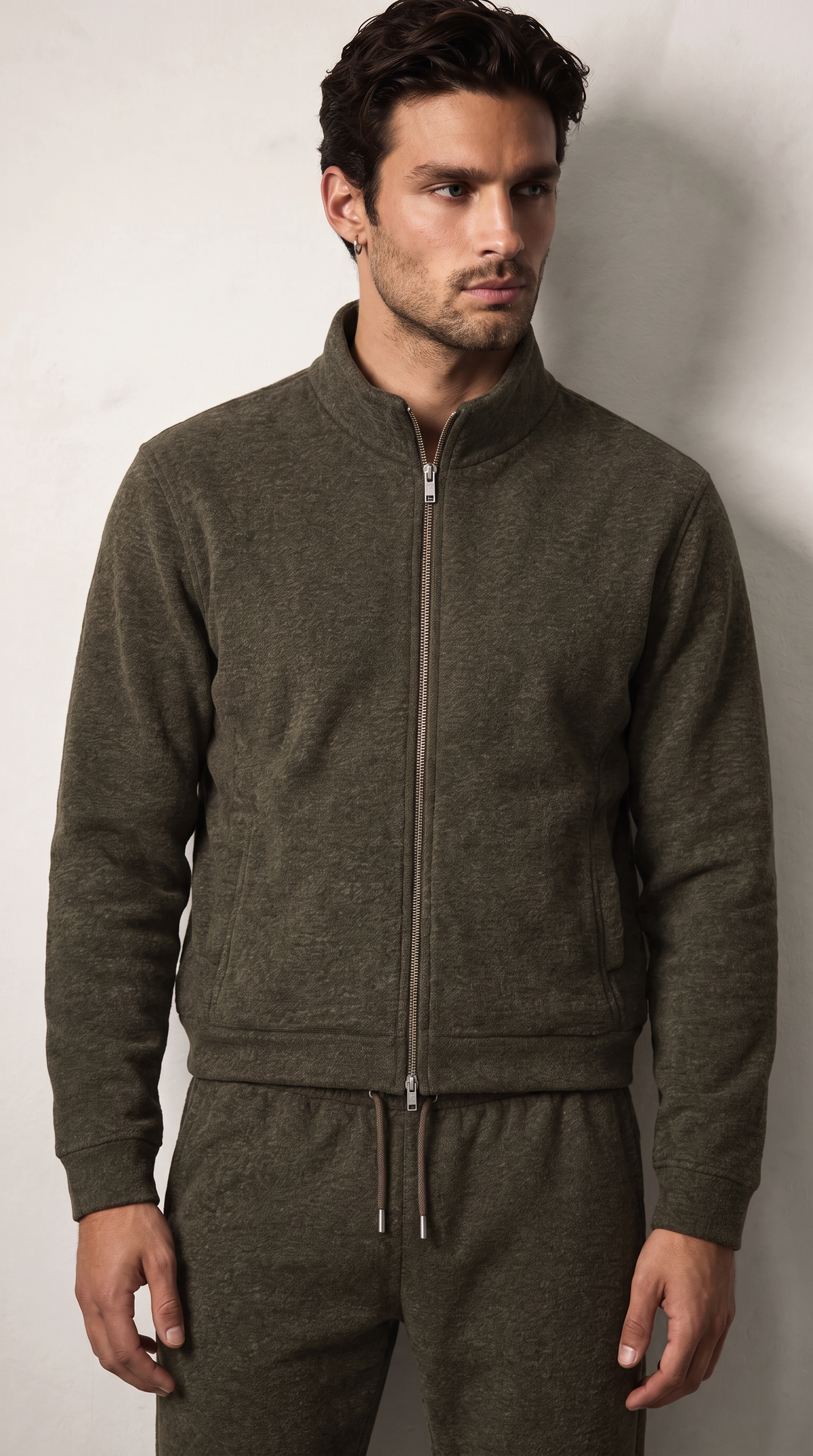 Men's olive green jacket and trouser set, additional view 02