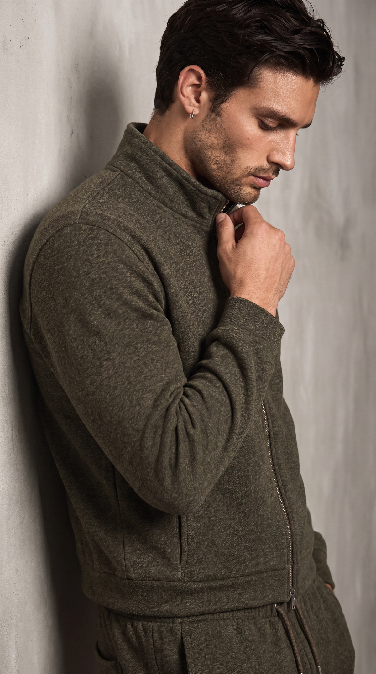 Men's olive green jacket and trouser set, additional view 04