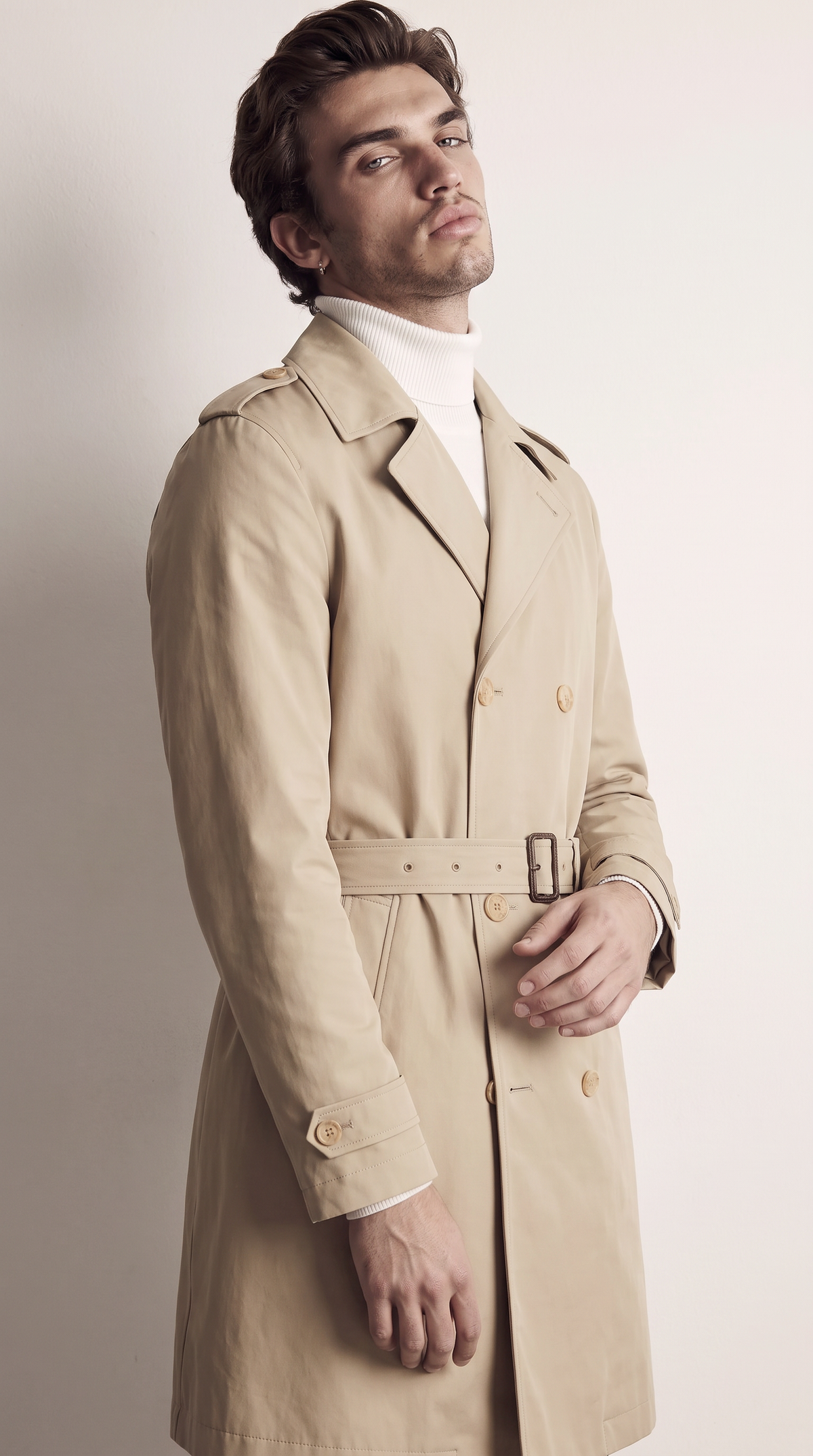 Men's beige double-breasted trench coat, additional view 02