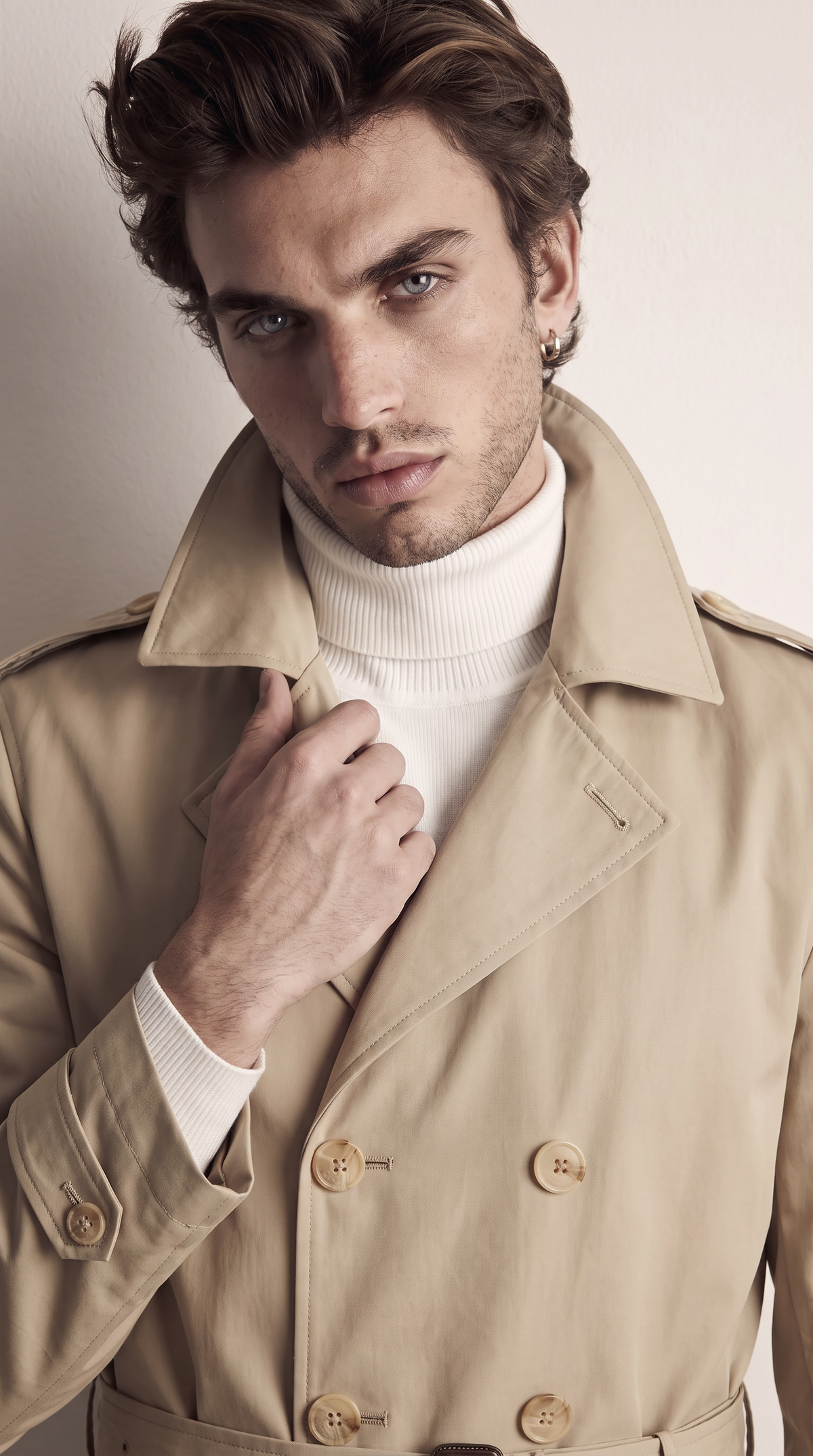 Men's beige double-breasted trench coat, additional view 04