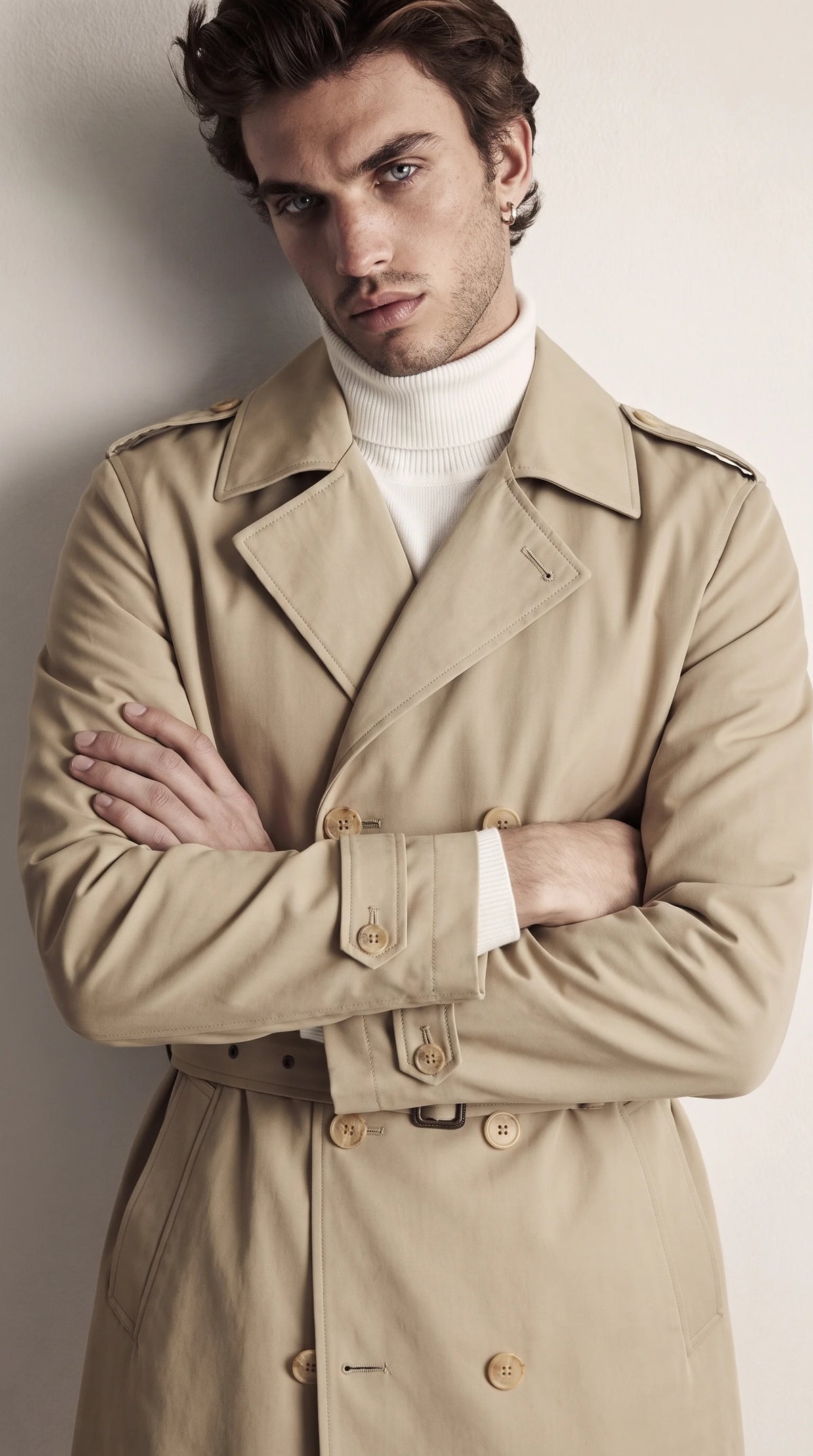 Men's beige double-breasted trench coat, additional view 05