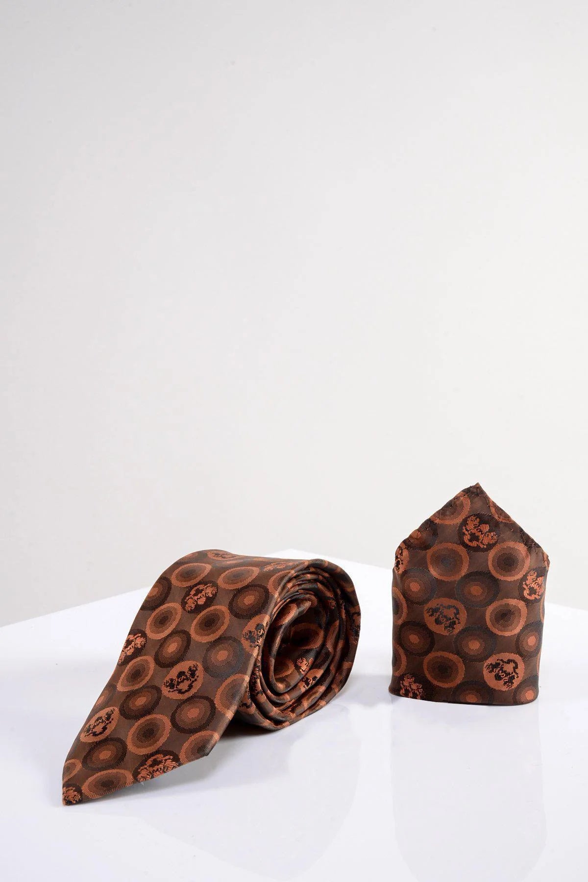 Bubbles - Orange Brown Bubble Circle Print Tie and Pocket Set
