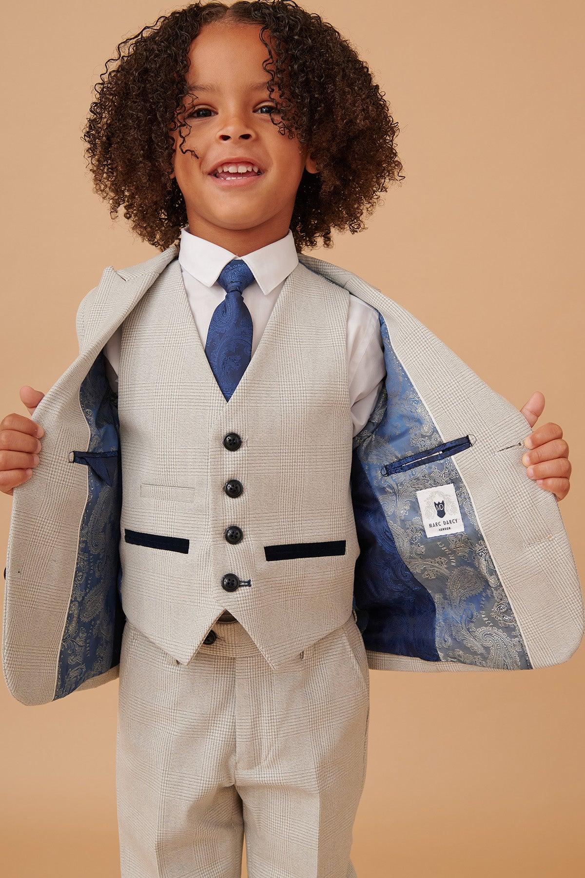 Bromley - Children's Stone Check Print Three Piece Suit