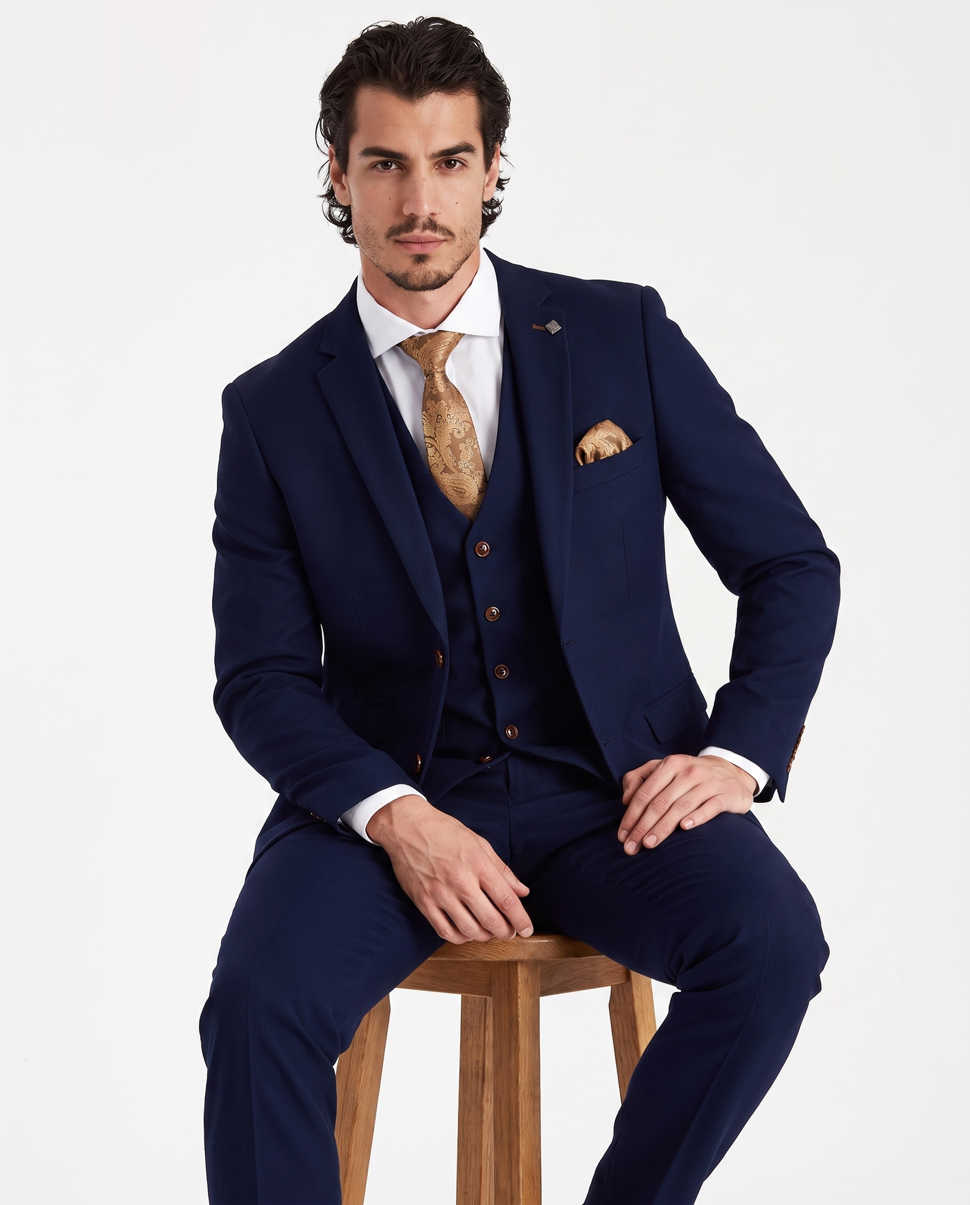 Mayfair - Navy Textured Three Piece Suit