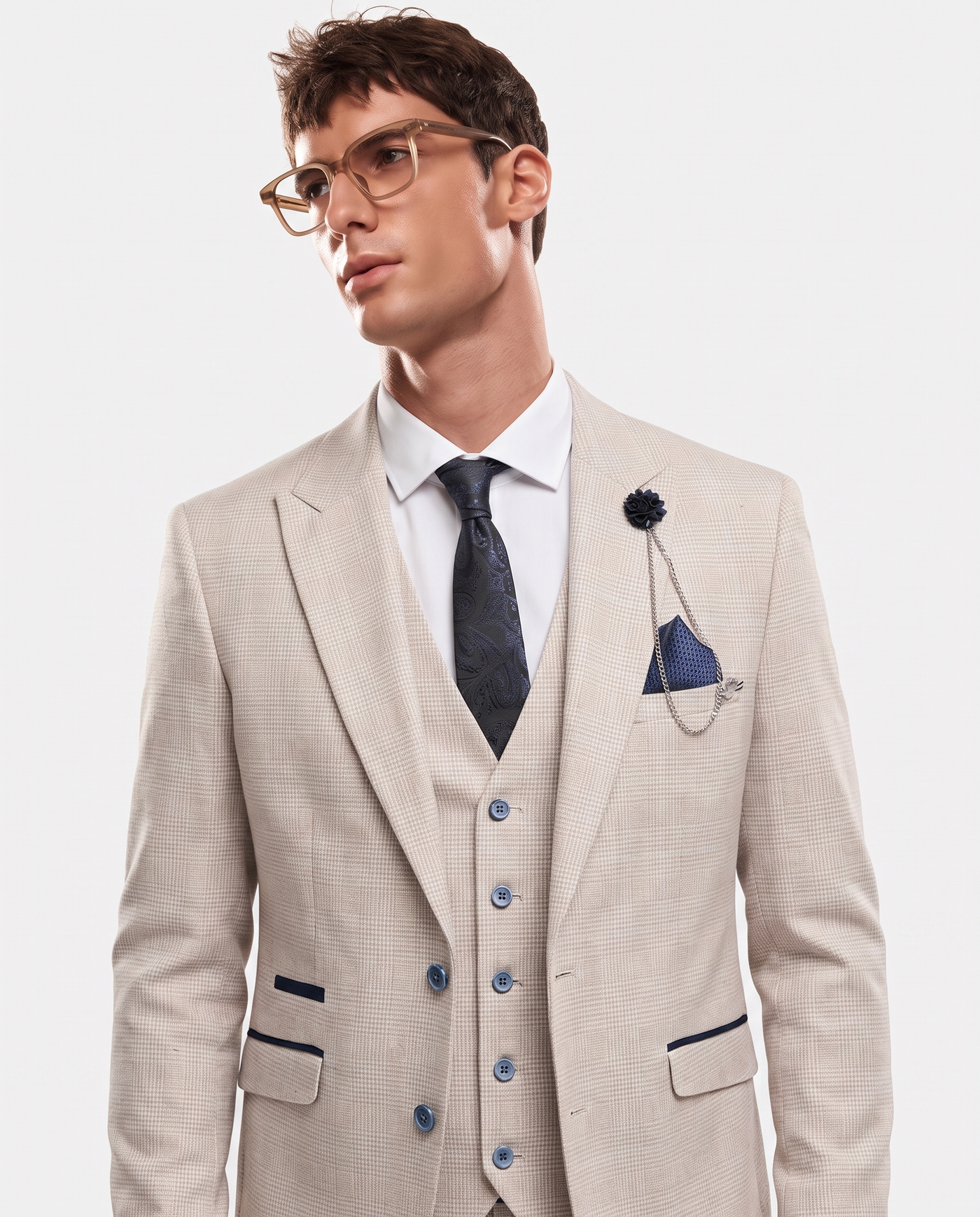 Caridi - Beige Check Three Piece Suit