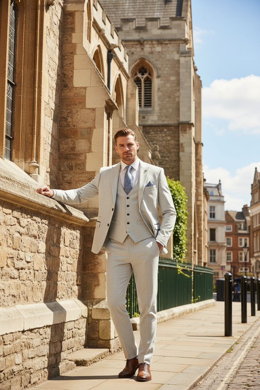 Bromley - Stone Check Three Piece Suit