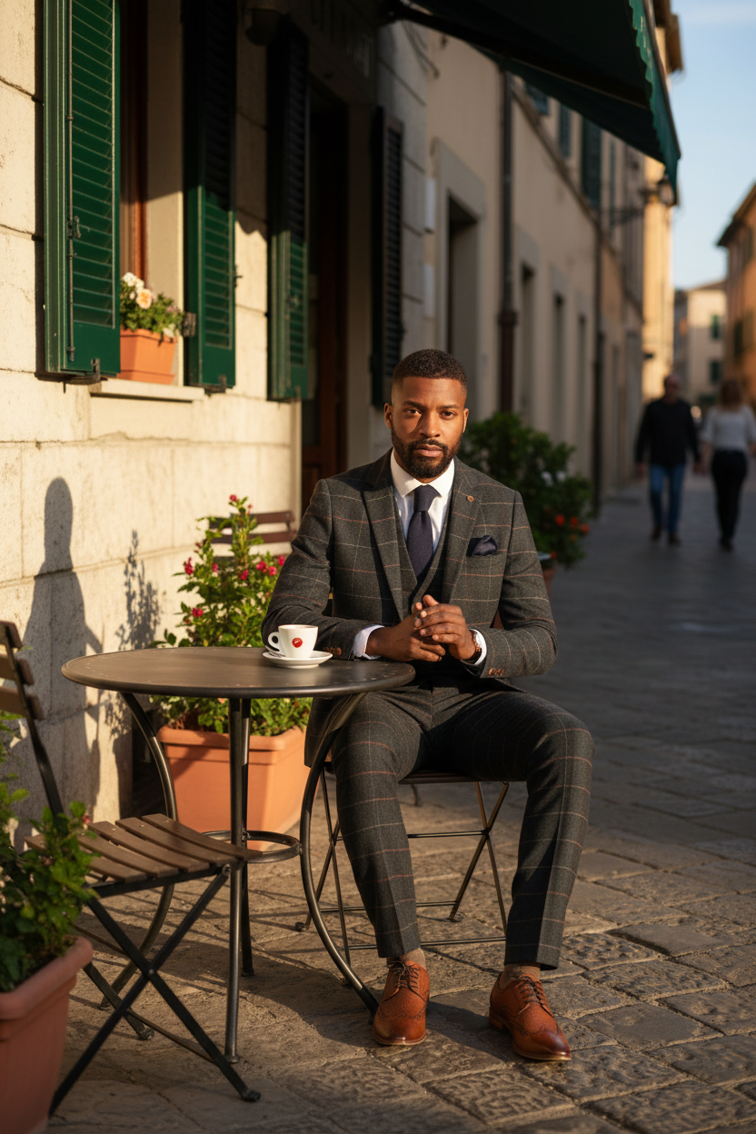 Eton - Navy Blue Tweed Check Three Piece Suit
