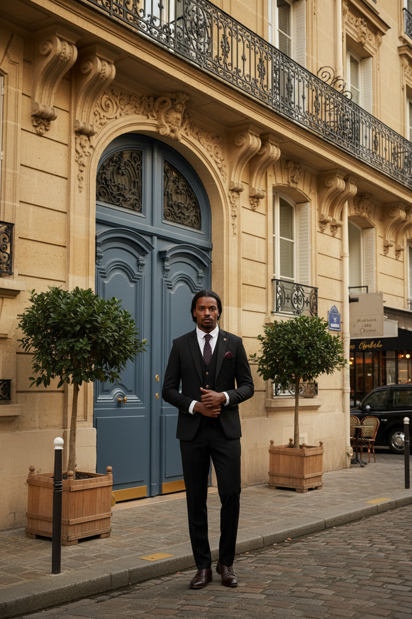 Max - Black Three Piece Suit With Contrast Buttons