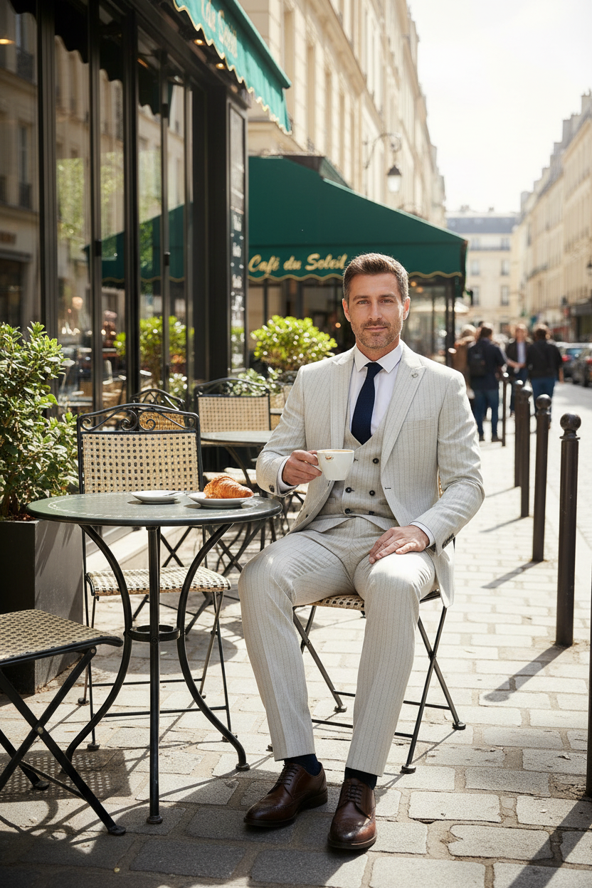 Grant - Stone Pinstripe Three Piece Suit