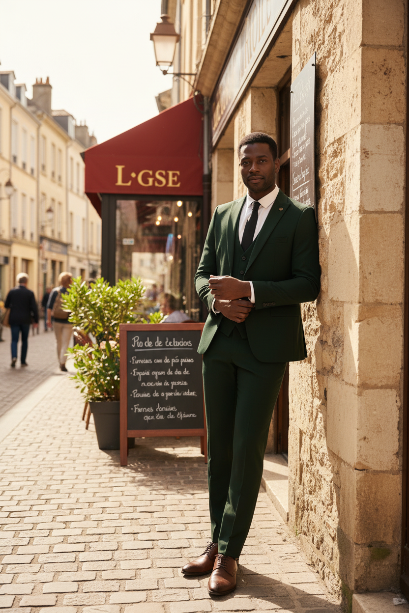 Bromley - Olive Green Check Three Piece Suit