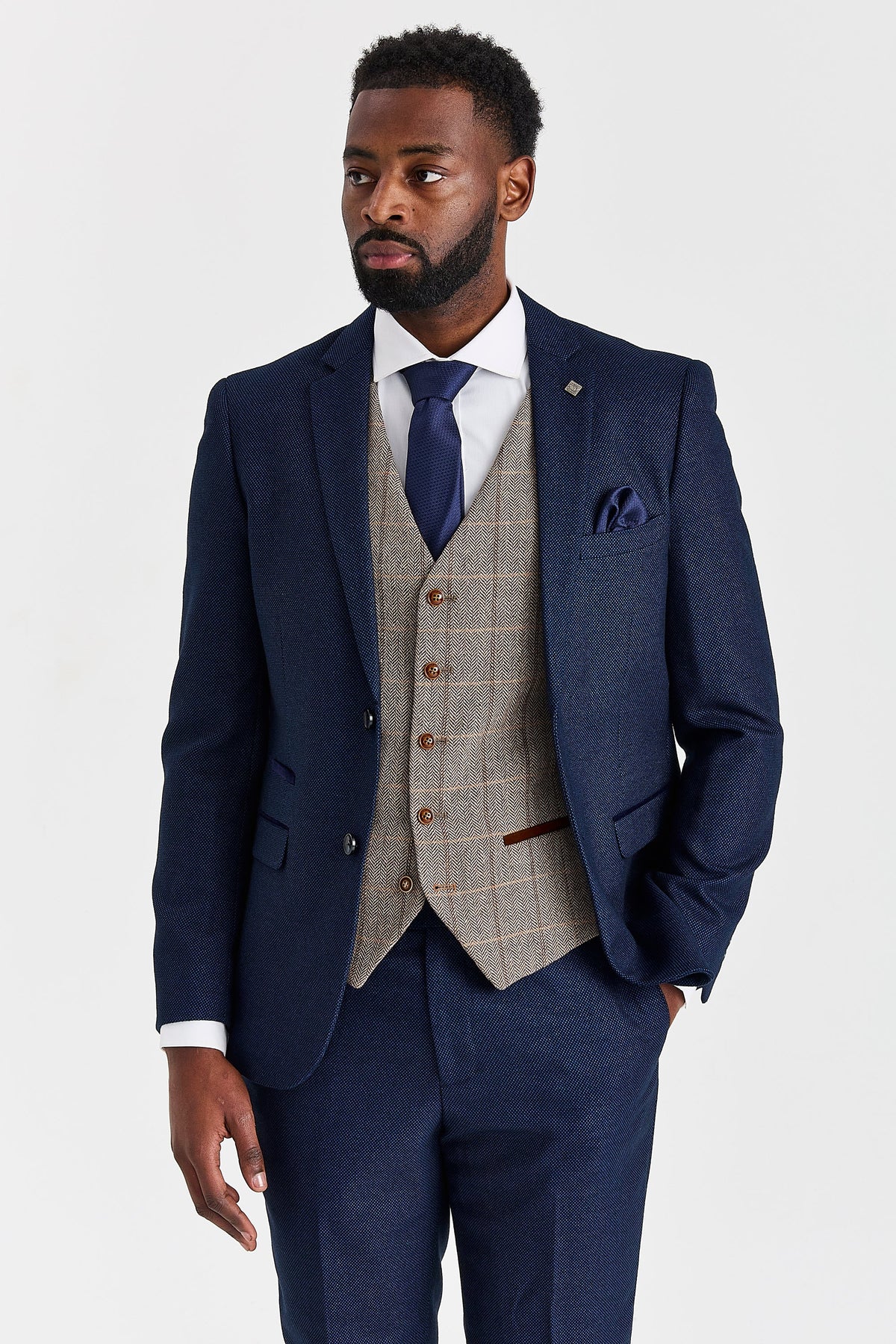 Arthur Navy Suit with Harris Brown Tweed Waistcoat – image 1