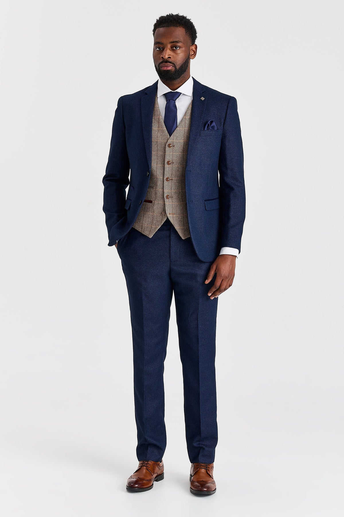 Arthur Navy Suit with Harris Brown Tweed Waistcoat – image 2
