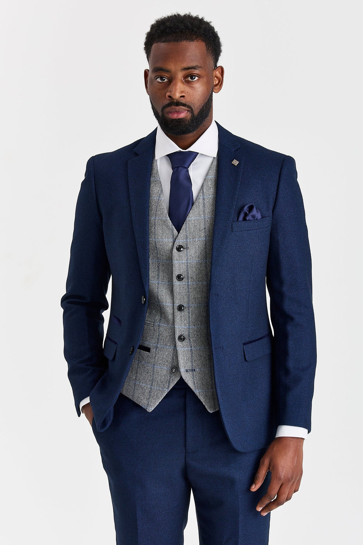 Arthur Navy Suit with Harris Grey Tweed Waistcoat – image 1