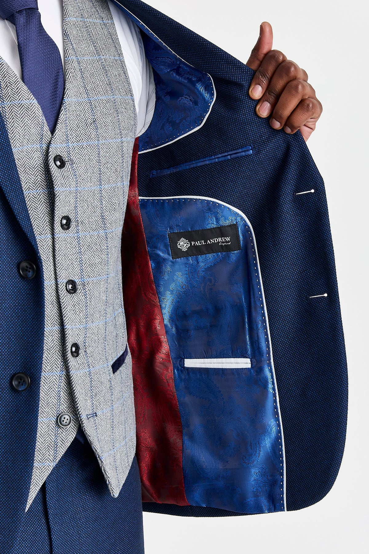 Arthur Navy Suit with Harris Grey Tweed Waistcoat – image 4