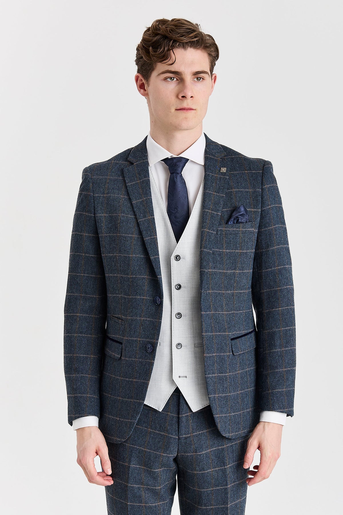 Harris Navy Tweed Suit with Belmont Silver Waistcoat – image 1