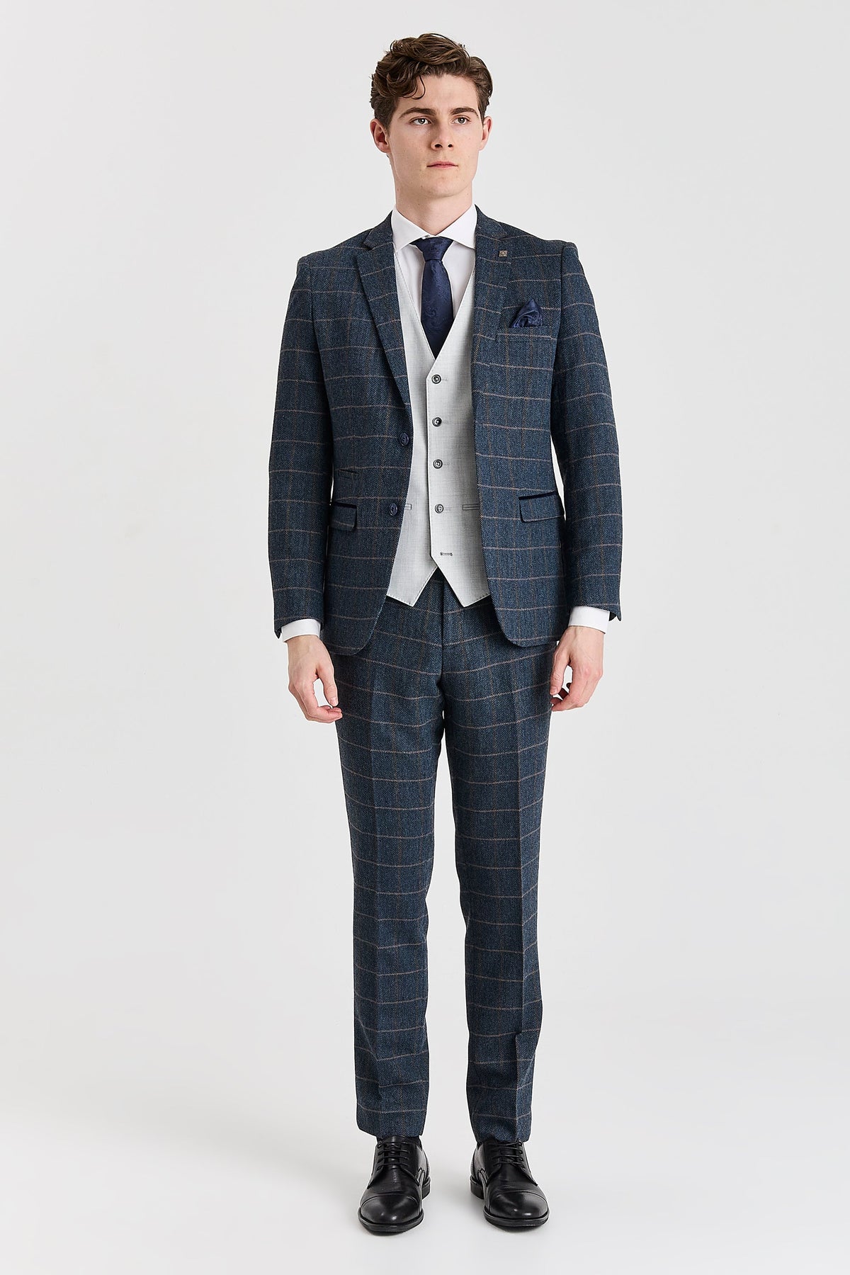 Harris Navy Tweed Suit with Belmont Silver Waistcoat – image 2
