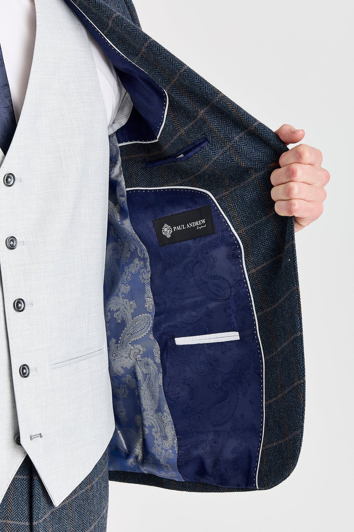 Harris Navy Tweed Suit with Belmont Silver Waistcoat – image 4