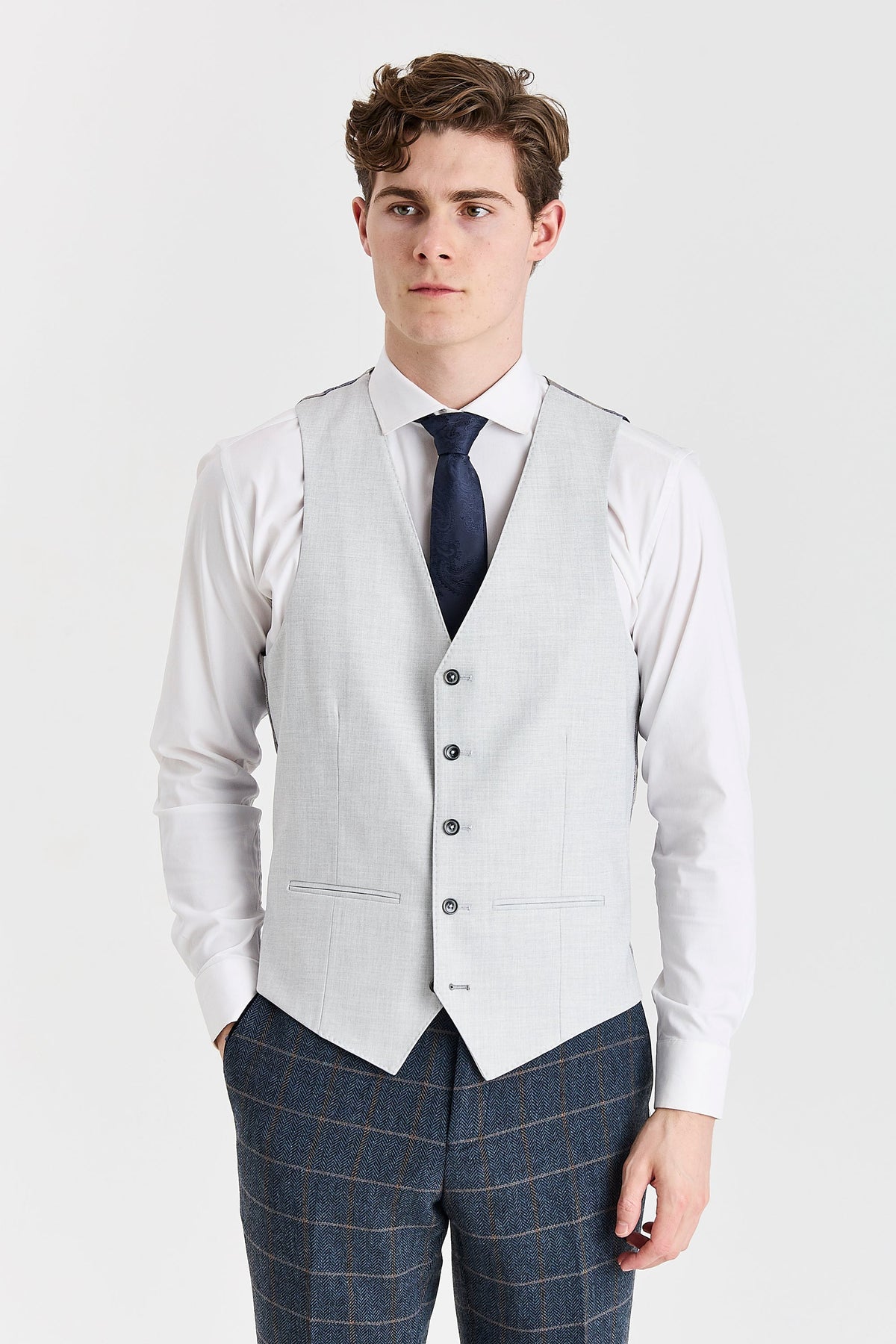 Harris Navy Tweed Suit with Belmont Silver Waistcoat – image 6