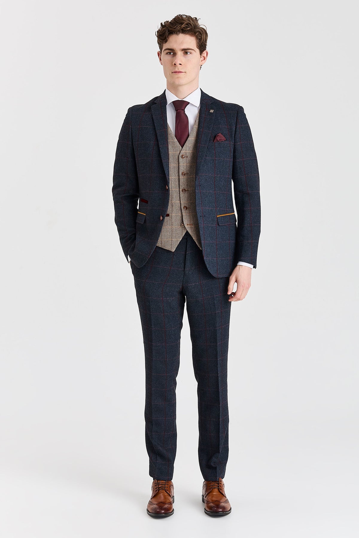 Madrid Navy Suit with Harris Brown Tweed Waistcoat – image 2