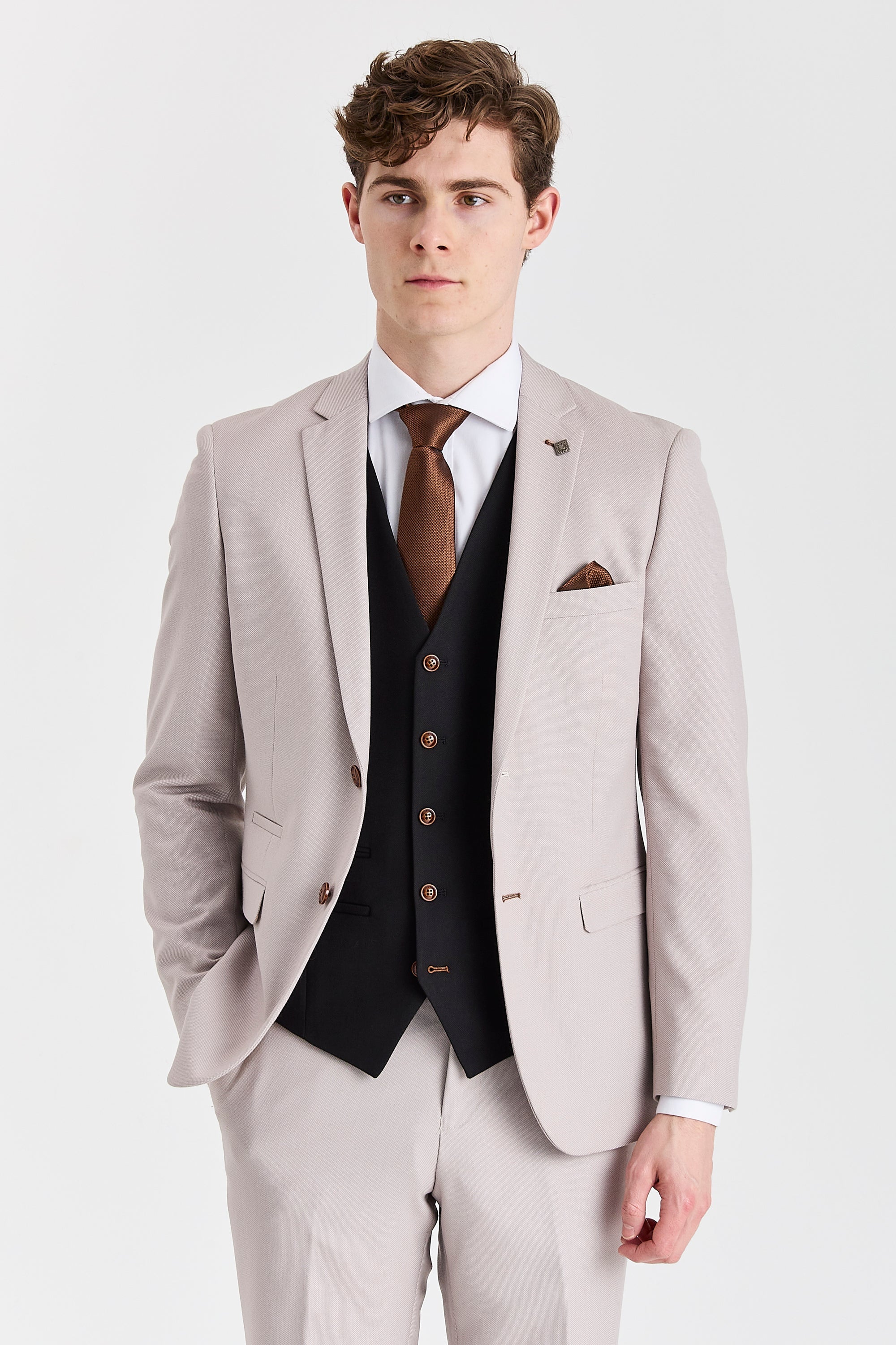 Mayfair Stone Textured Suit With Black Waistcoat – image 1