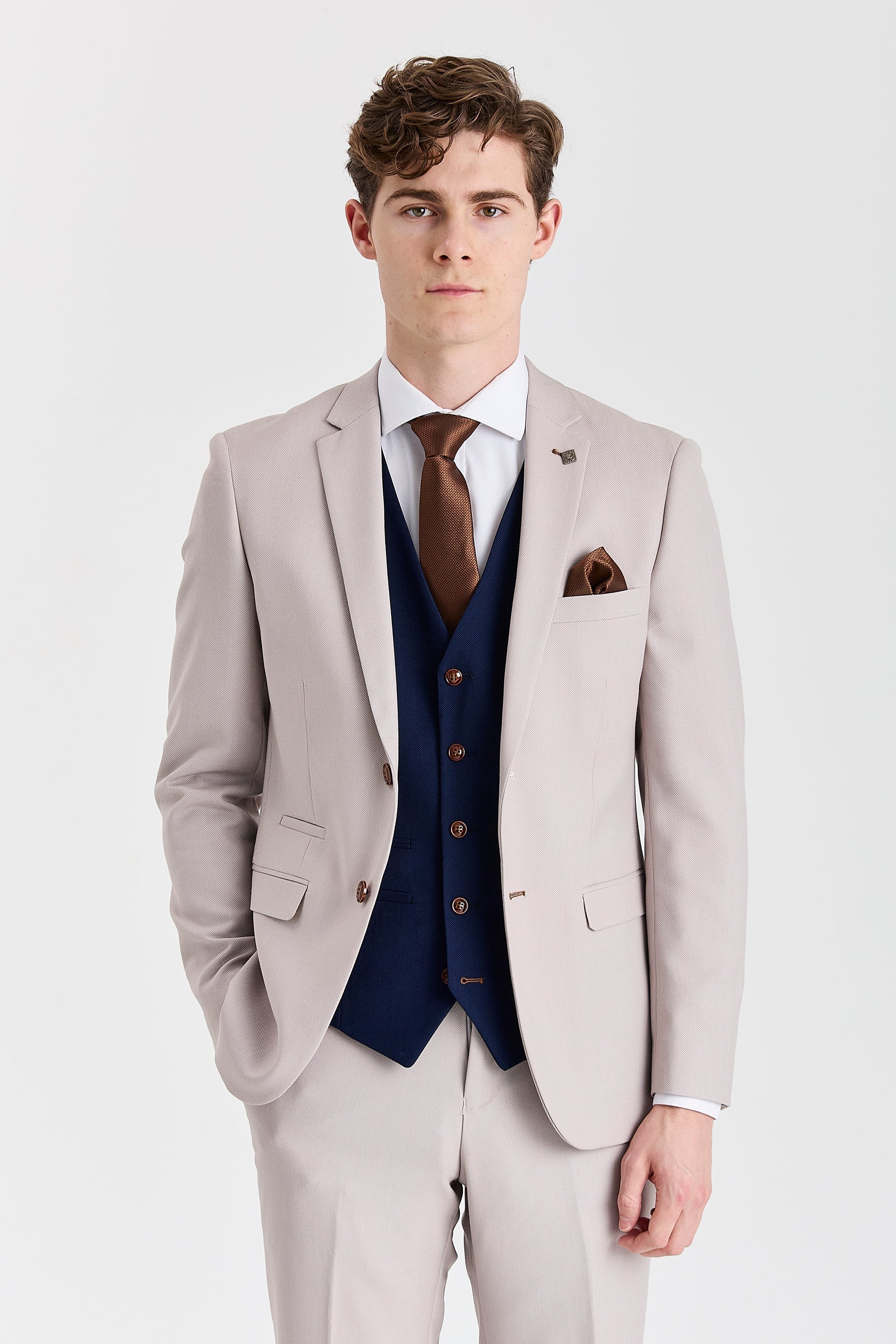 Mayfair Stone Textured Suit With Navy Waistcoat – image 1
