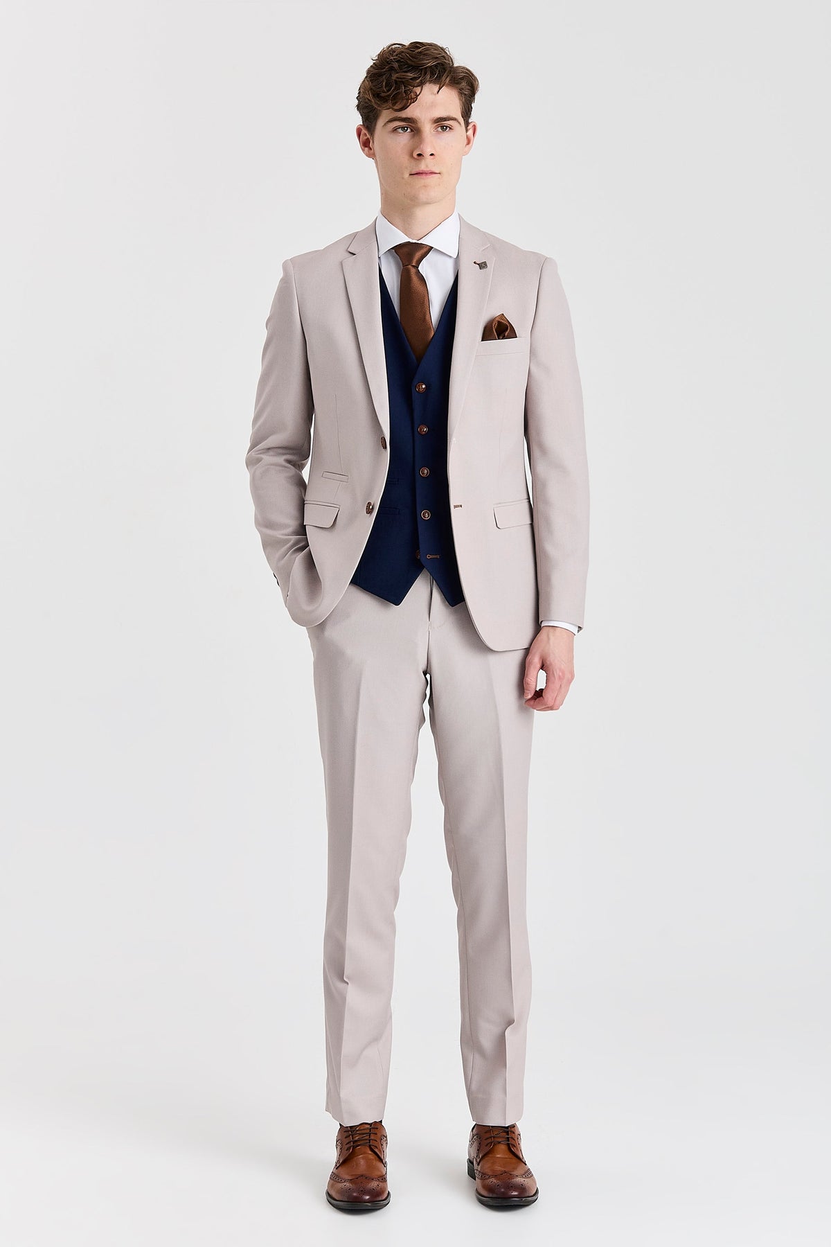 Mayfair Stone Textured Suit With Navy Waistcoat – image 2