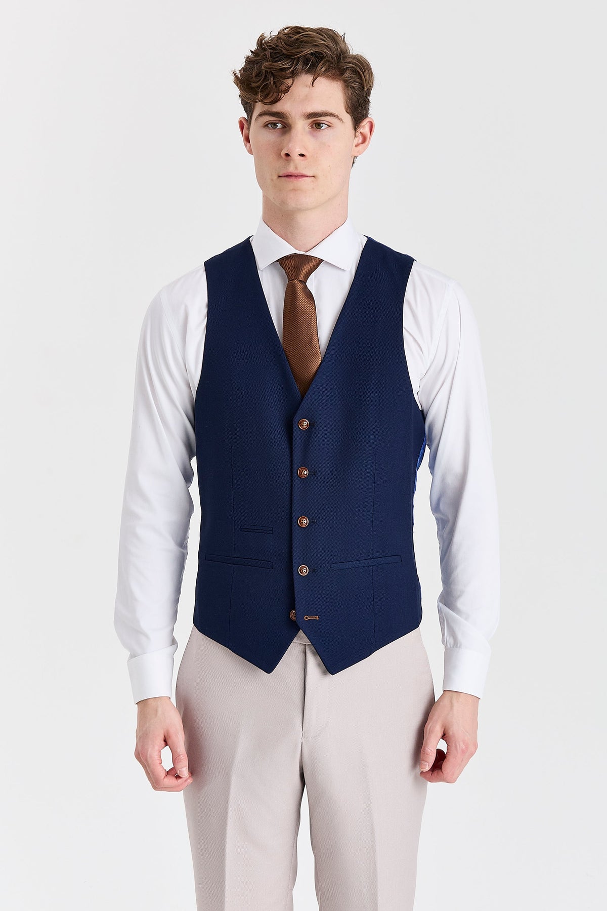 Mayfair Stone Textured Suit With Navy Waistcoat – image 5