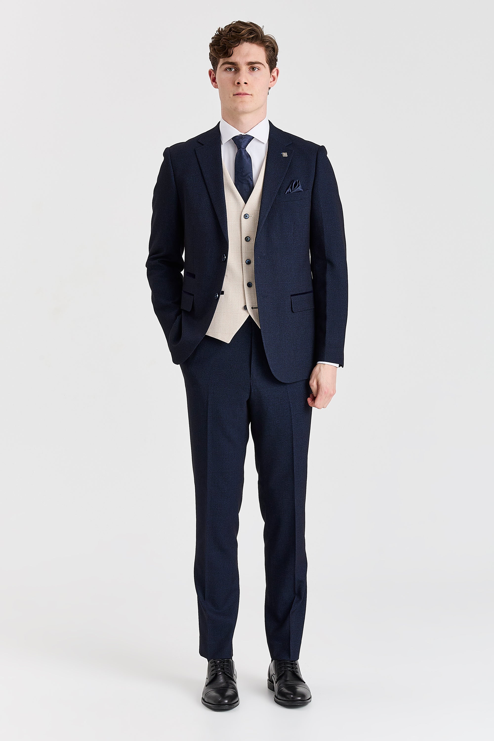 Regent Navy Check Suit with Regent Cream Waistcoat – image 2