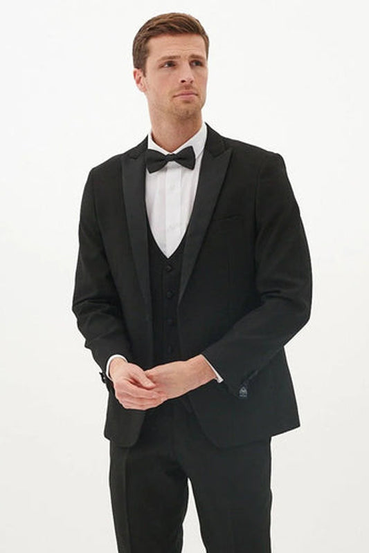 Dalton - Black Tux Lapel Diamond Three Piece Suit
